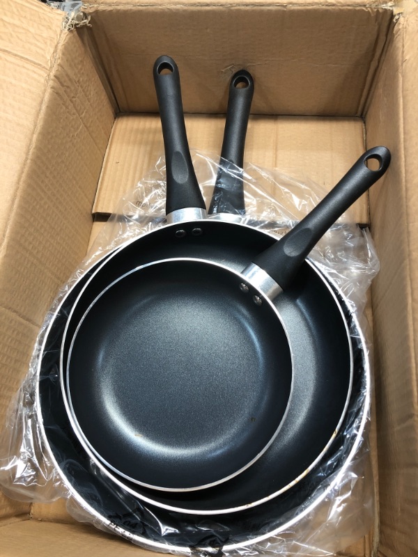 Photo 2 of Amazon Basics 3-Piece Non-Stick Frying Pan Set - 8 Inch, 10 Inch, and 12 Inch, Black
