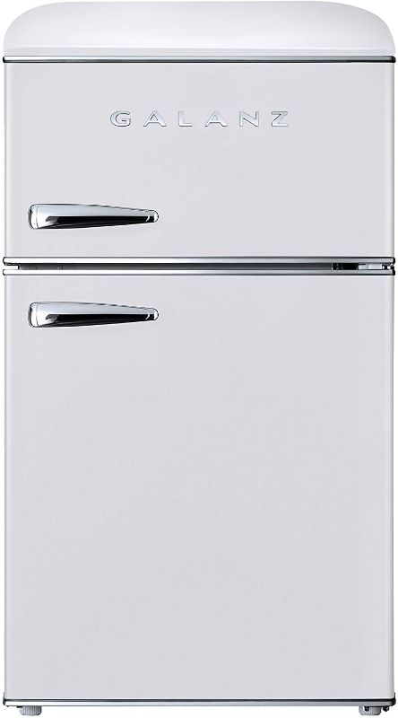 Photo 1 of Galanz GLR31TWEER Retro Compact Refrigerator, Mini Fridge with Dual Doors, Adjustable Mechanical Thermostat with True Freezer, White, 3.1 Cu FT
