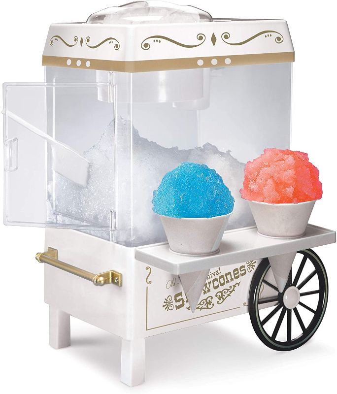 Photo 1 of Nostalgia SCM525WH Vintage Countertop Snow Cone Maker Makes 20 Icy Treats, Includes 2 Reusable Plastic Cups & Ice Scoop – Ice White, 8 Oz
