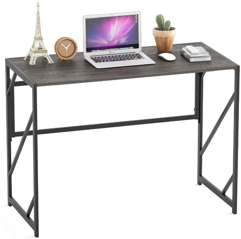 Photo 1 of Elephance Folding Desk Writing Computer Desk for Home Office, No-Assembly Study Office Desk Foldable Table for Small Spaces (Black Oak)
