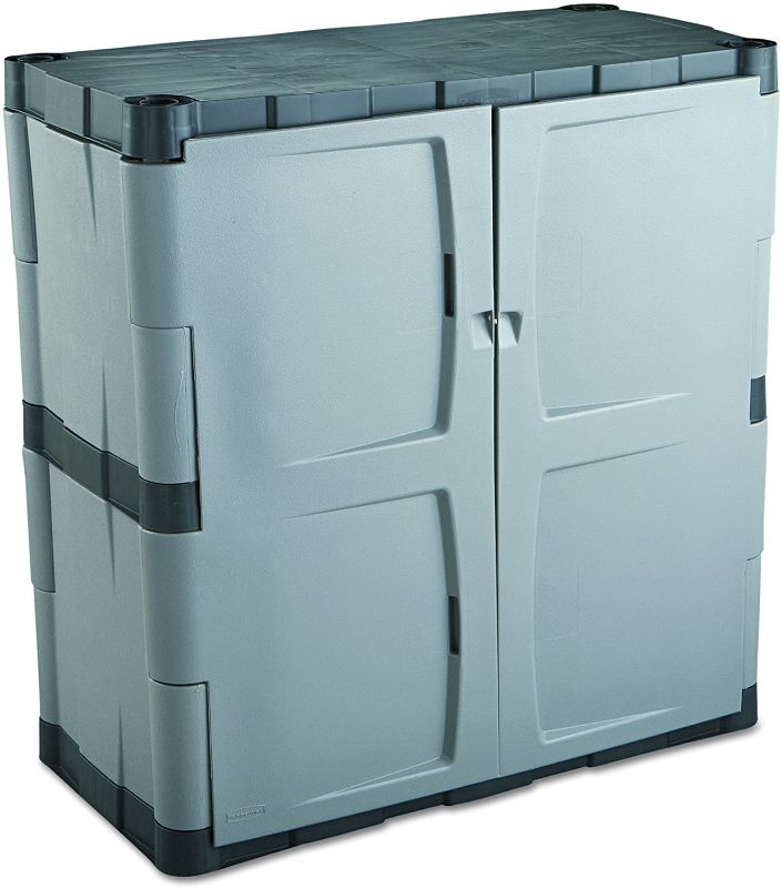 Photo 1 of **INCOMPLETE** Rubbermaid Storage Small Cabinet with Doors, Lockable Storage Cabinet, 18"D x 36"W x 37"H, Grey/Black
