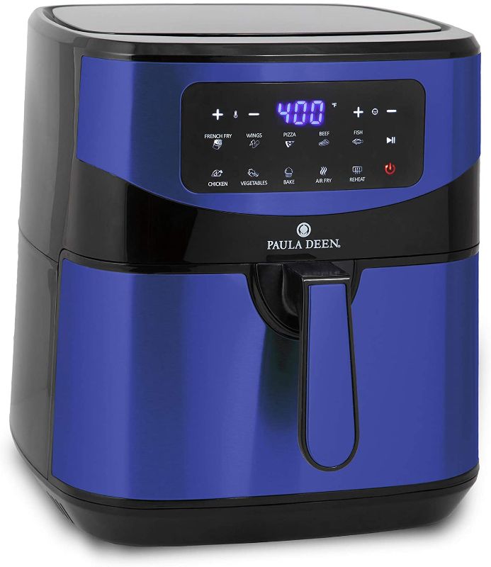 Photo 1 of Paula Deen Stainless Steel 10 QT Digital Air Fryer (1700 Watts), LED Display, 10 Preset Cooking Functions, Ceramic Non-Stick Coating, Auto Shut-Off, 50 Recipes (Blue Stainless)
