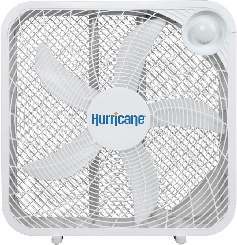 Photo 1 of Hurricane Box Fan - 20 Inch, Classic Series, Floor Fan with 3 Energy Efficient Speed Settings, Compact Design, Lightweight - ETL Listed, White
