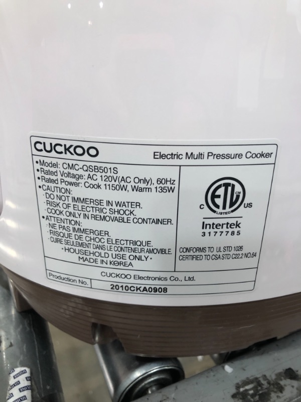 Photo 3 of Cuckoo CMC-QSB501S, Q5 Premium Multi-Pressure Cooker, 5 Quarts, GOLD/WHITE
