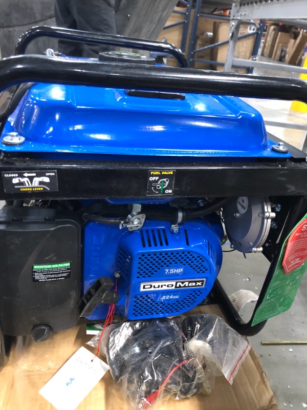 Photo 3 of parts only
DuroMax XP5500EH Electric Start-Camping & RV Ready, 50 State Approved Dual Fuel Portable Generator-5500 Watt Gas or Propane Powered, Blue/Black missing hardware and hose damaged, spark plugs damaged and missing parts for the legs
