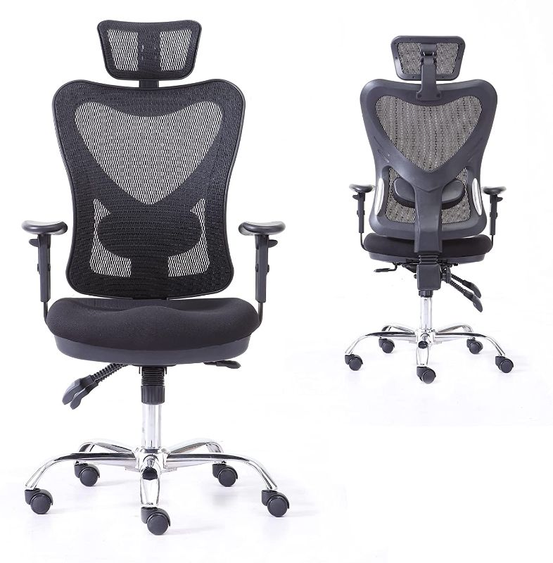 Photo 1 of CINNIC Ergonomic Desk Chair Mesh Computer Chair with 3D Lumbar Support, Adjustable Headrest and Flip up Arms,Technical Task Swivel Executive High Back Home Office Chair...**PREVIOUSLY OPENED**, **LOOSE HARDWARE, MAY NOT BE COMPLETE***

