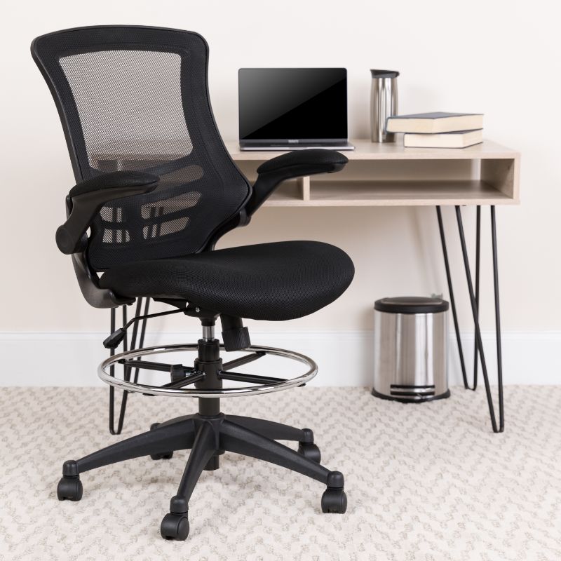 Photo 1 of Flash Furniture Ergonomic Drafting Chair - Adjustable Foot Ring - Flip-up Arms
