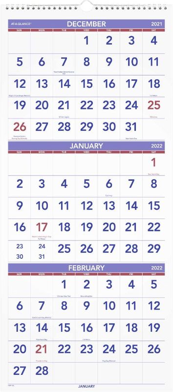 Photo 1 of 2022 Wall Calendar by AT-A-GLANCE, 12" x 27", Large, Vertical, 3 Month Reference (PM1128)
