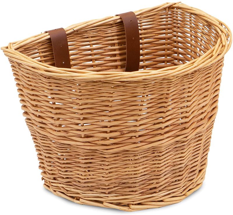 Photo 1 of ProsourceFit Wicker Front Handlebar Bike Basket Cargo , light brown, 13 by 9 by 10.5 inches
