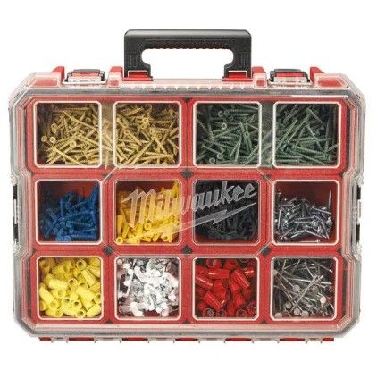 Photo 1 of 10-Compartment Red Deep Pro Portable Tool Box with Storage and Organization Bins for Small Parts
