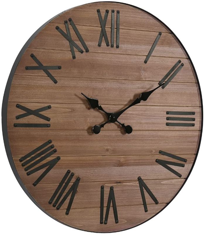 Photo 1 of Farmhouse Wood Wall Clock 24", Large Round Clock with Roman Numerals for Home Living Room Kitchen Office Wall Decor
