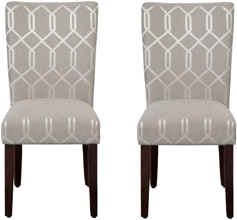 Photo 1 of **incomplete***** HomePop Parsons Classic Upholstered Accent Dining Chair, Set of 2, Pewter Grey and Lattice Cream
