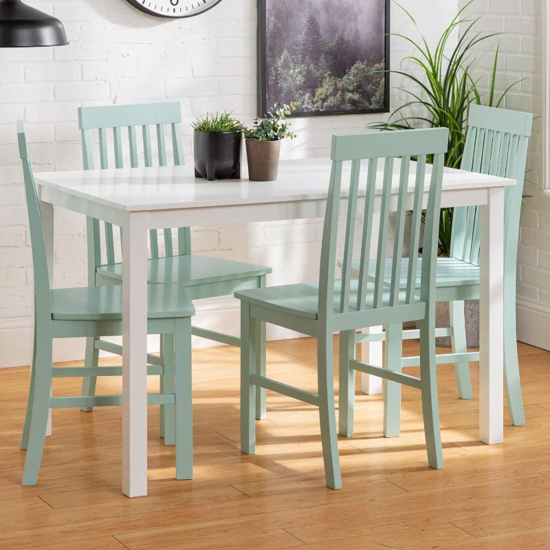 Photo 1 of **incomplete*** Walker Edison Modern Color Dining Room Table and Chair Set Small Space Living Kitchen Table Set Dining Chairs Set, 48 Inch, 4 Person, White and Sage Green
