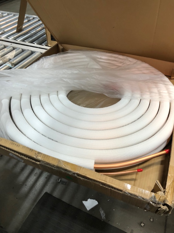 Photo 2 of 1/4" - 1/2" Insulated Copper Coil Line Set - Seamless Pipe Tube for HVAC, Refrigerant - 1/2" White Insulation EZ Twin Set - 25' Long
