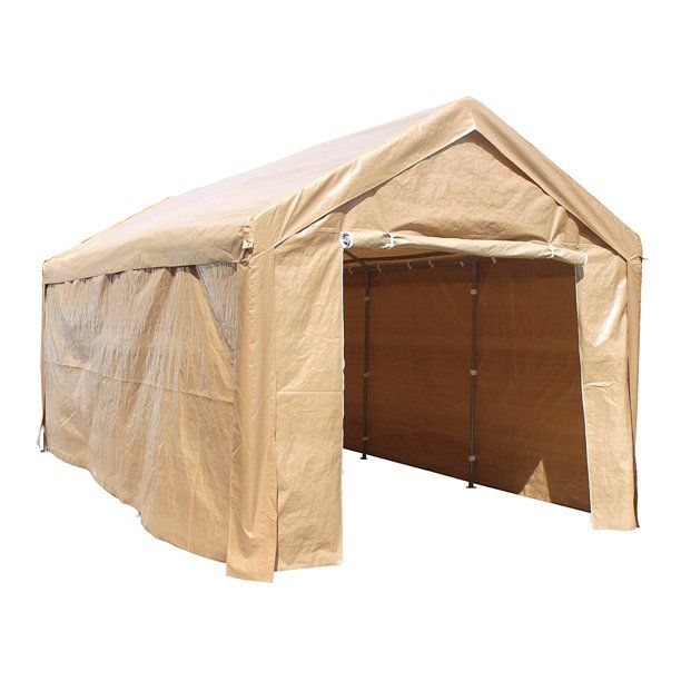 Photo 1 of ***MISSING PVC PIPES*** ALEKO 10' x 20' Steel Frame with PVC Removable Walls Canopy Carport Tent, Heavy Duty, Beige Color
