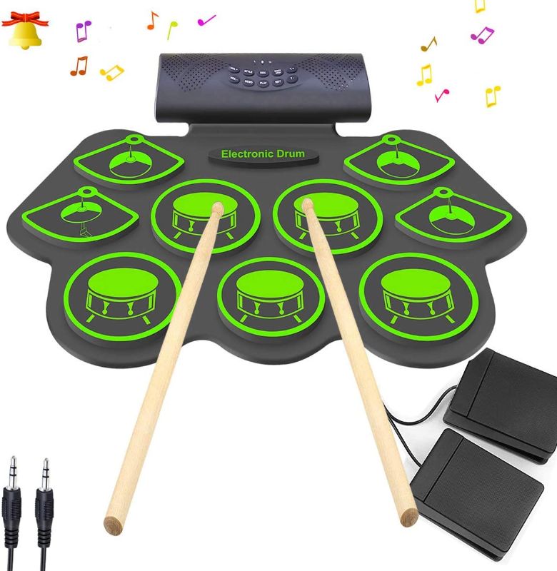 Photo 1 of Electronic Drum Set - KONIX Bluetooth Electric Midi Drum Set for Beginner Portable Roll Up Drum Practice Pads - Musical Instruments With Built-In Speaker,Drum Pedals Drum Sticks
