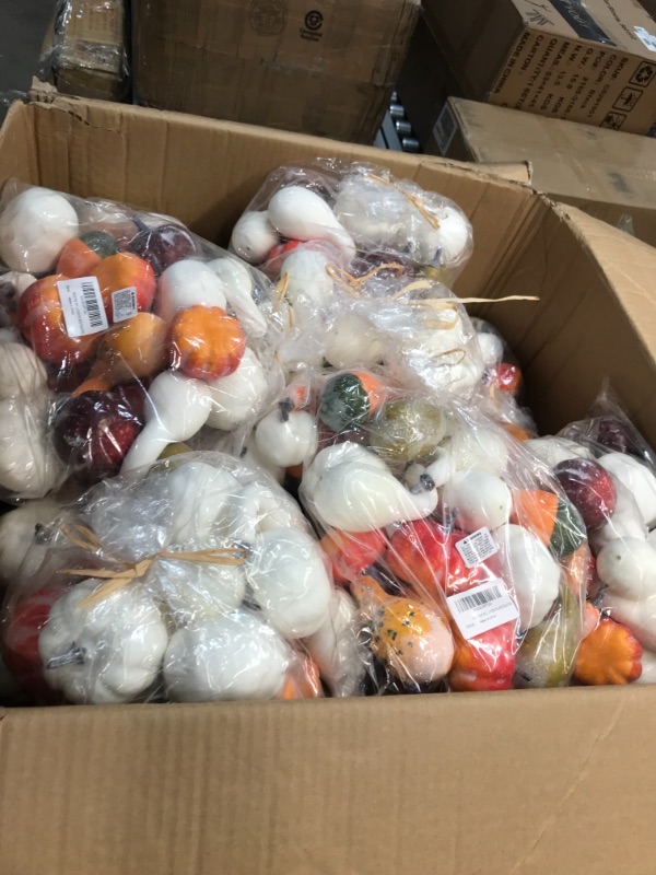 Photo 2 of 24 Pcs Assorted Fall Mini Artificial Harvest Frosted Pumpkins and Gourds Faux Foam Pumpkins Small Pumpkins Bulk 28 bags.
