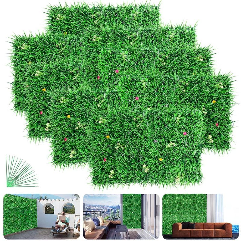 Photo 1 of 8PCS Artificial Boxwood Hedges Panels Topiary Plant,UV Protected Faux Greenery Mats, Faux Greenery Panel-for Garden Fence Backyard Home Decor Greenery Walls 16"X24"
