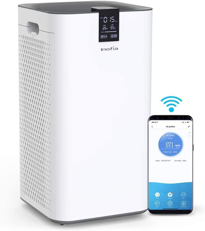 Photo 1 of Inofia Air Purifier with True HEPA Air Filter, Wi-Fi Intelligent Control, Air Cleaner for Large Room, for Spaces Up to 1300 Sq Ft, Perfect for Home/Office with 2 Filters (White.)
BROKEN SCREEN AND TOP.