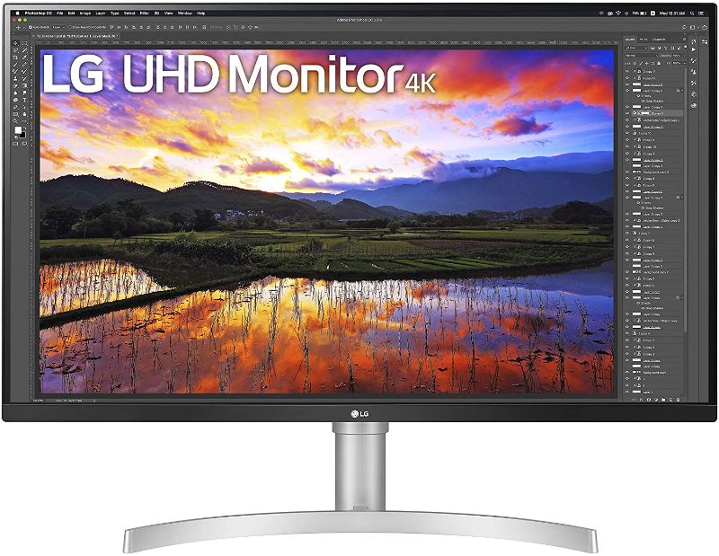 Photo 1 of LG 32UN650-W Monitor 32" UHD (3840 x 2160) IPS Ultrafine Display, HDR10 Compatibility, DCI-P3 95% Color Gamut, AMD FreeSync, 3-Side Virtually Borderless Design, Height Adjustable Stand - Silve/White
