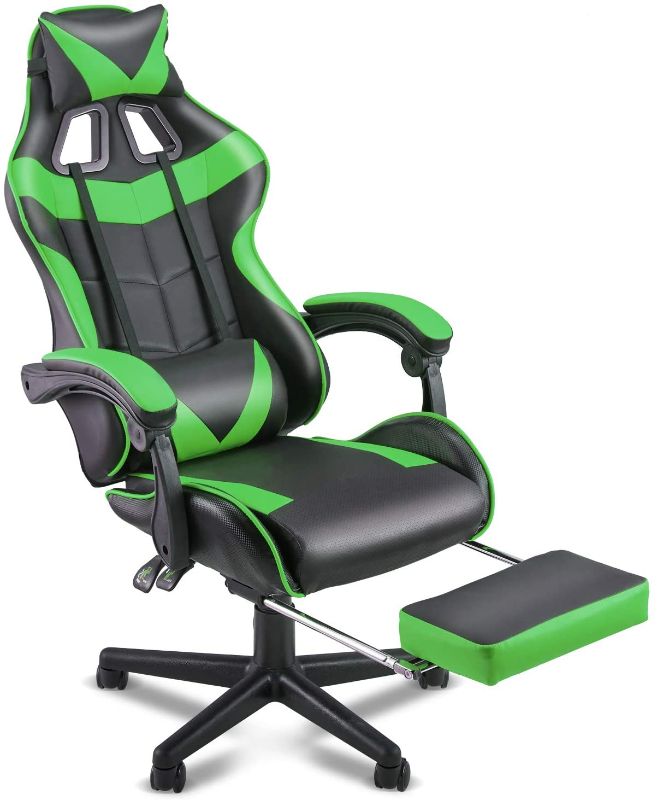 Photo 1 of Soontrans Green Gaming Chair with Footrest,Racing Gaming Chair,Computer Gamer Chair,Ergonomic Game Chair with Adjustable Headrest and Lumbar Support(Jungle Green)
MISSING SCREWS.
