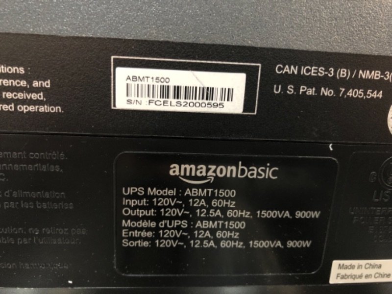 Photo 1 of Amazon Basics Line-Interactive UPS 1500VA 900 Watt Surge Protector Battery Power Backup, 10 Outlets - Black
