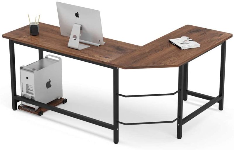 Photo 1 of Tribesigns Industrial L-Shaped Desk, Corner Computer Desk PC Laptop Study Table Workstation for Home Office Wood & Metal, Rustic Brown
