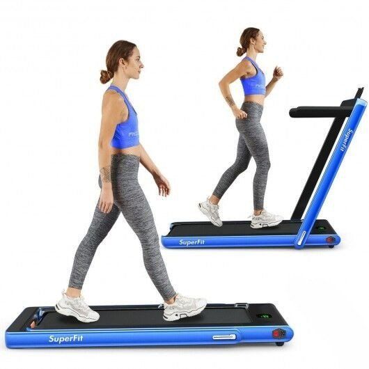 Photo 1 of 2 in 1 2.25 HP Under Desk Electric Installation-Free Folding Treadmil with Bluetooth Speaker and LED Display-Navy
