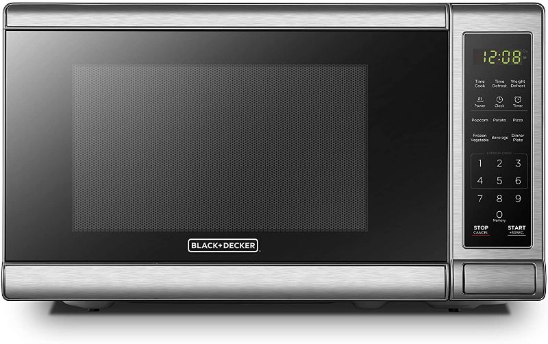 Photo 1 of BLACK+DECKER EM720CB7 Digital Microwave Oven with Turntable Push-Button Door, Child Safety Lock, 700W, Stainless Steel, 0.7 Cu.ft
(Parts Only)