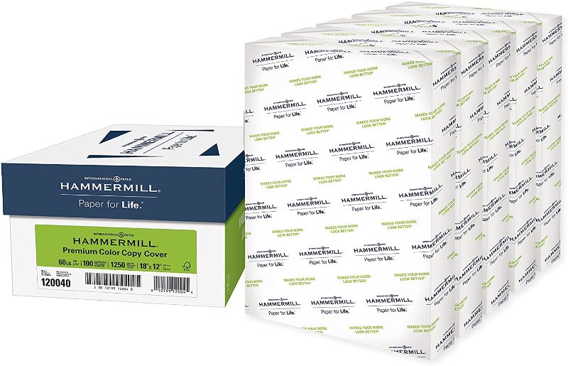 Photo 1 of Hammermill Cardstock, Premium Color Copy, 60 lb, 18 x 12-5 Pack (1,250 Sheets) - 100 Bright, Made in the USA Card Stock, 120040C
