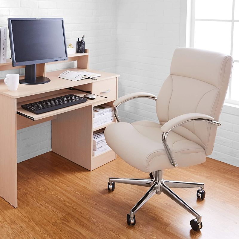 Photo 1 of Amazon Basics Modern Executive Chair, 275lb Capacity with Oversized Seat Cushion, Ivory Bonded Leather
