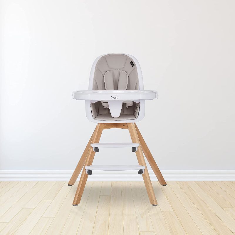 Photo 1 of Evolur Zoodle 2-in-1 High Booster Feeding Modern Design Toddler Chair, Removable Cushion, Adjustable Tray, Baby, Infant, Light Grey, 18.5 lbs
