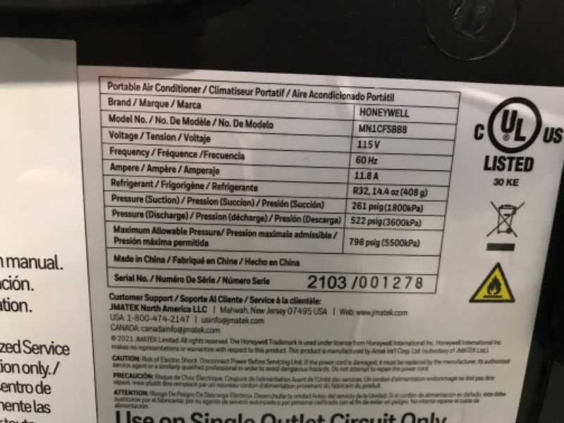 Photo 4 of Honeywell Classic Portable Air Conditioner with Dehumidifier & Fan, Cools Rooms Up to 500 Sq. Ft. with Drain Pan & Insulation Tape, (Black) MN1CFSBB8, 29.400
