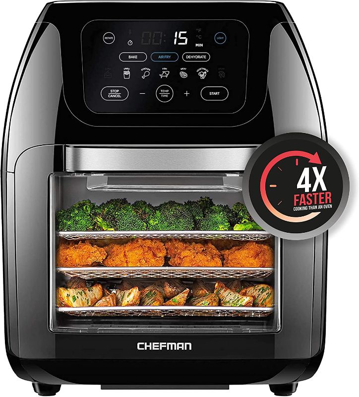 Photo 1 of Chefman Multifunctional Digital Air Fryer+ Rotisserie, Dehydrator, Convection Oven, 17 Touch Screen Presets Fry, Roast, Dehydrate & Bake, Auto Shutoff, Accessories Included, XL 10L Family Size, Black
