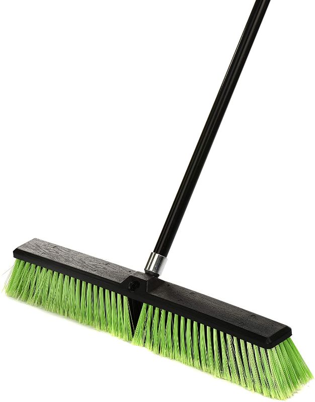 Photo 1 of Alpine Heavy Duty Push Broom for Floor Cleaning Smooth & Stiff Bristle Brush for Shop, Deck, Garage, Concrete / Indoor and Outdoor Broom ( Green -24 inches)
