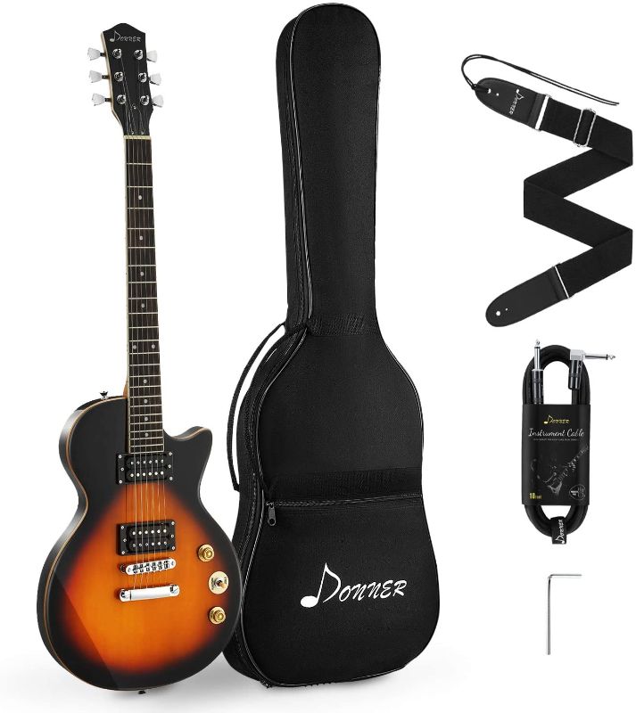 Photo 1 of Donner 39 Inch Les Paul Electric Guitar Solid Body Beginner Kit Sunburst Full Size, with Bag, Strap, Cable, for Beginner,DLP-124S
