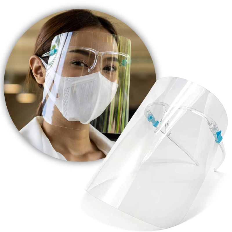 Photo 1 of artnaturals Protective Face Shield - 5 Pack - Reusable - Clear Glasses Frame - Full Face Visor Guard Mask- Anti-Fog Transparent Protection from Splash Droplets & Saliva 4 boxes.
