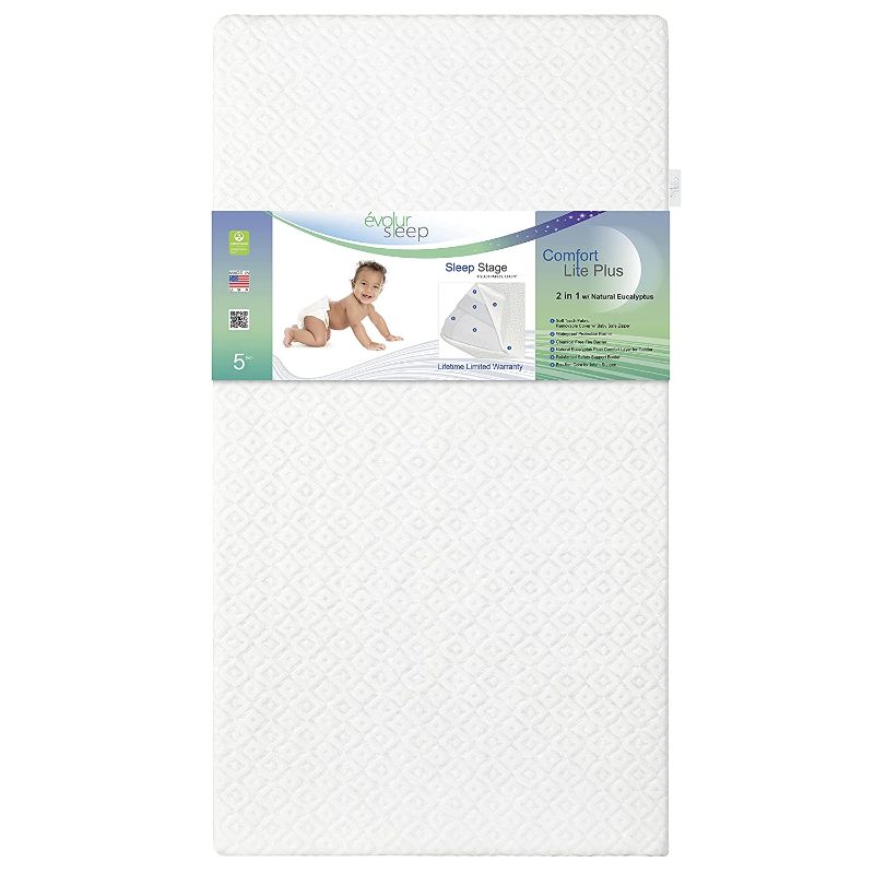 Photo 1 of Evolur Sleep Comfort Lite Plus with Natural Eucalyptus Fiber Crib and Toddler Mattress