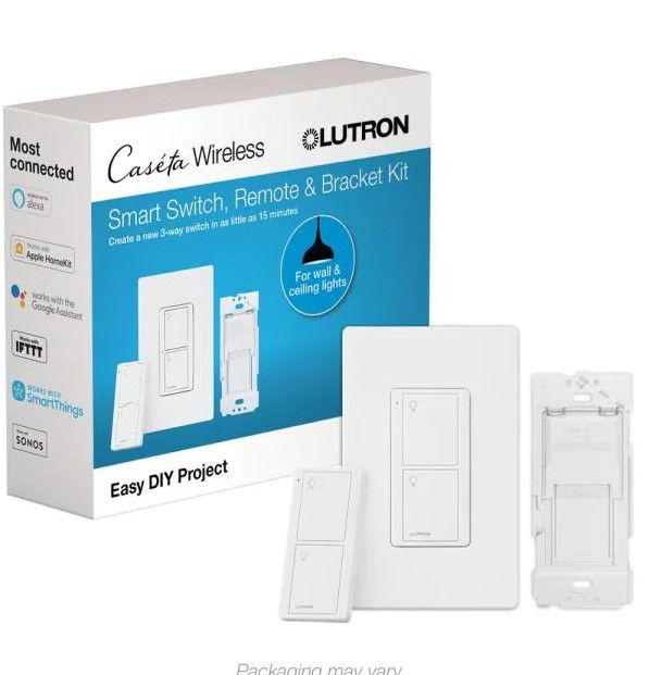 Photo 1 of Caseta Smart Switch 3-Way Kit (2 Points of Control) with Pico Remote, Wallplate and Bracket, White
AS IS USED