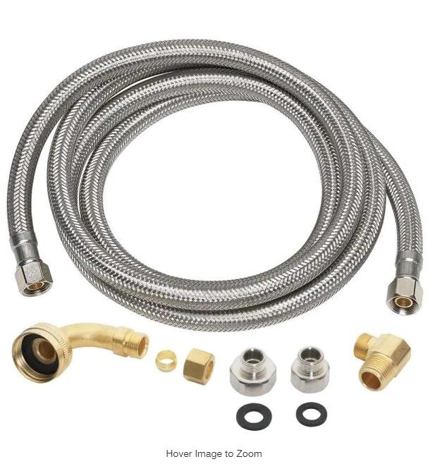 Photo 1 of 3/8 in. x 3/8 in. x 60 in. Stainless Steel Universal Dishwasher Supply Line
AS IS USED