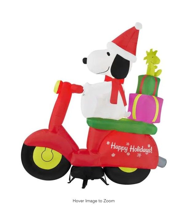 Photo 1 of 6 ft Pre-Lit LED Airblown Peanuts Snoopy with Woodstock on Moped Scene Christmas Inflatable
AS IS USED