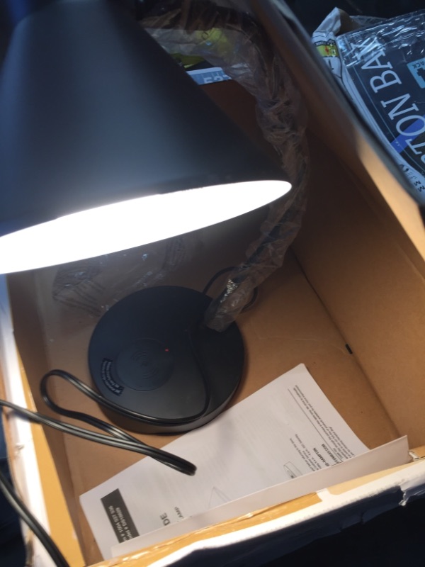 Photo 2 of 19 in. Black Task Lamp with Wireless and USB Charging Station
