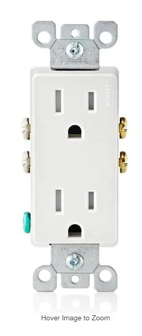 Photo 1 of Decora 15 Amp Tamper-Resistant Duplex Outlet, White (10-Pack)
AS IS USED, MISSING 4 (TOTAL OF 6) PLEASE SEE PHOTOS 