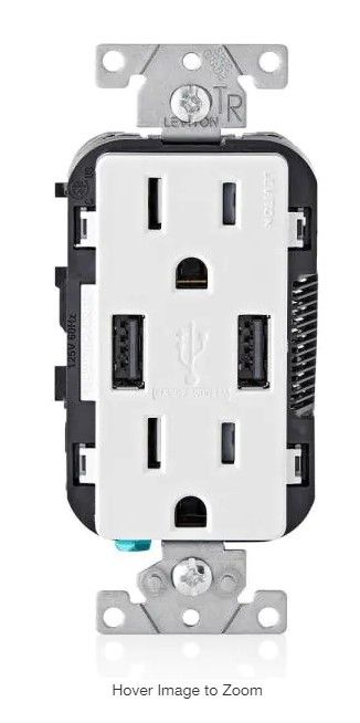 Photo 1 of 3.6A USB Dual Type A In-Wall Charger with 15 Amp Tamper-Resistant Outlets, White
AS IS USED