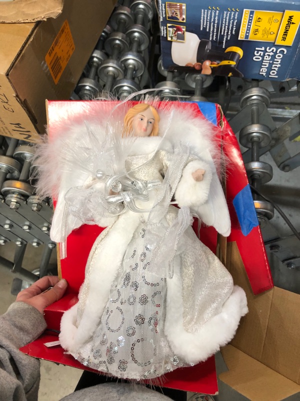 Photo 3 of 12 in. LED Angel Silver Christmas Tree Topper
AS IS USED, MISSING PLUG, PLEASE SEE PHOTOS 