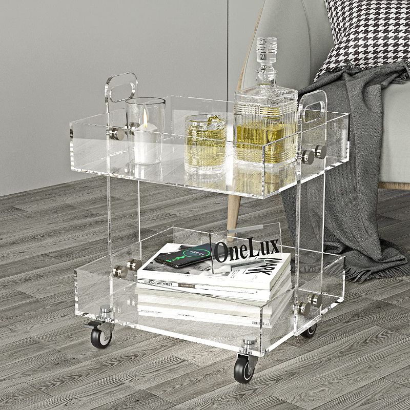 Photo 1 of (Flat Packed) ONELUX Original Acrylic Side Table,Clear Table with Wheels,rolling storage cart,Acrylic Bedside Tables/Night Stand 
