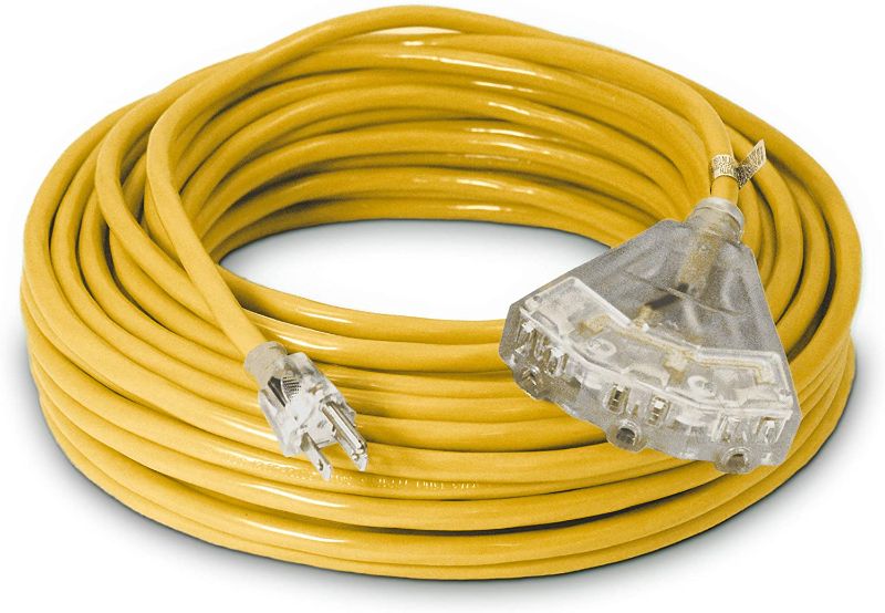 Photo 1 of 15-ft 14/3 Heavy Duty 3-Outlet Lighted SJTW Indoor/Outdoor Extension Cord by Watt's Wire - Green 15' 14-Gauge Grounded 15-Amp Three-Prong Power-Cord (15 foot 14-Awg)