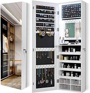 Photo 1 of Vlsrka 47" LED Jewelry Mirror Cabinet, Wall/Door Mounted Hanging Jewelry Armoire Organizer with Full-Length Mirror, Large Capacity Storage Cabinet, 4 Drawers, 5 Shelves, Built-in Lighted Mirror, White
