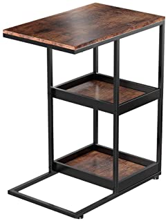 Photo 1 of Dulcii Industrial C Shaped Side Table with Storage Shelves, Snack Table for Coffee Laptop Tablet with 2 Trays, Printer Stand with Paper Storage Shelves, Sofa Side Table for Couch Living Room, Bedroom
