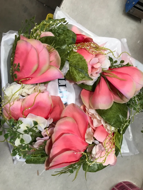 View 2 of ALLHANA Red Hydrangea Peony Wreath for Front Door, 20-22 Inch Artificial Spring Green Leaves Summer White Pink Magnolia Wreaths for All Seasons Farmhouse Home